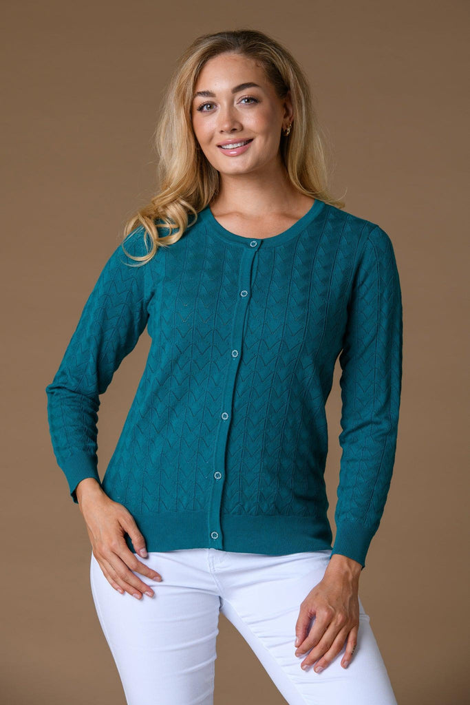 Pointelle Cardi - Green-cardigan-Paco