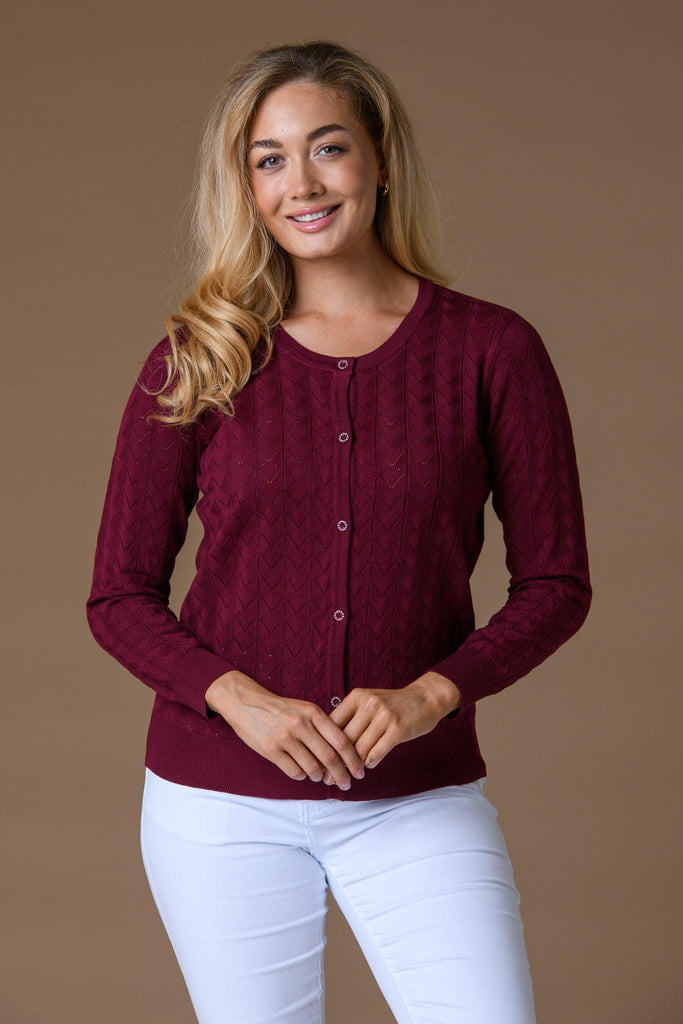 Pointelle Cardi - Red-cardigan-Paco