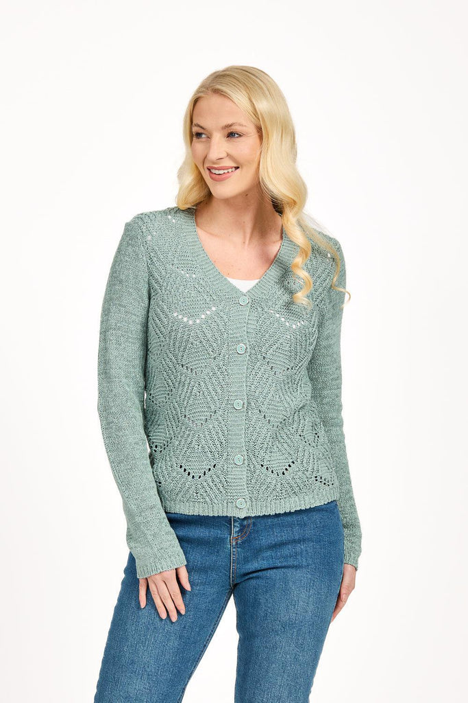 Pointelle Cardigan - Green-Knitwear-Paco