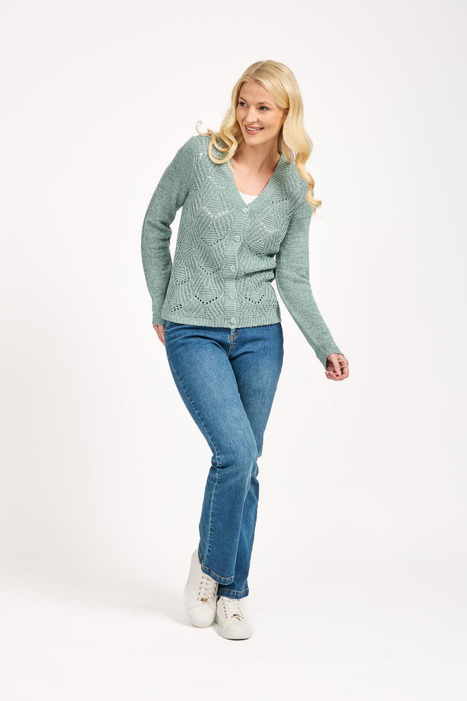 Pointelle Cardigan - Green-Knitwear-Paco