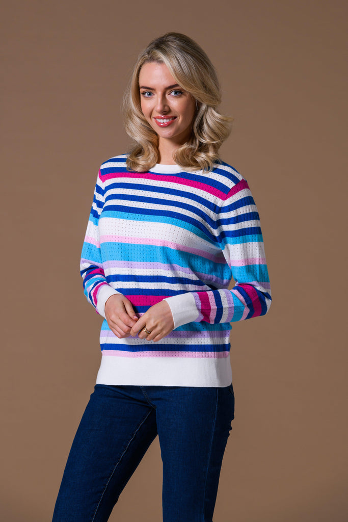 Pointelle Striped Sweater-Knitwear-Paco