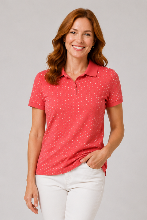 Polka Dot Polo Tee Coral (White Dots)