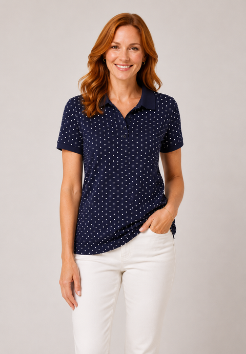 Polka Dot Polo Tee Navy (White Dots)