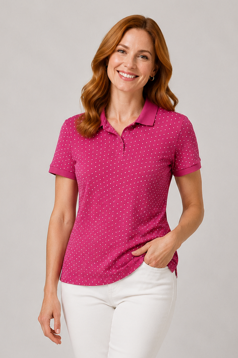 Polka Dot Polo Tee Raspberry (white Dots)