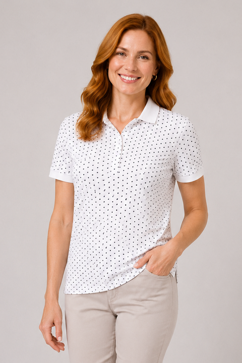 Polka Dot Polo Tee White (Navy Dot)