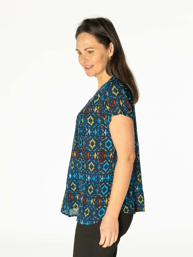 Print Crinkle Top - TO28367 Navy Multi-Tops-Paco