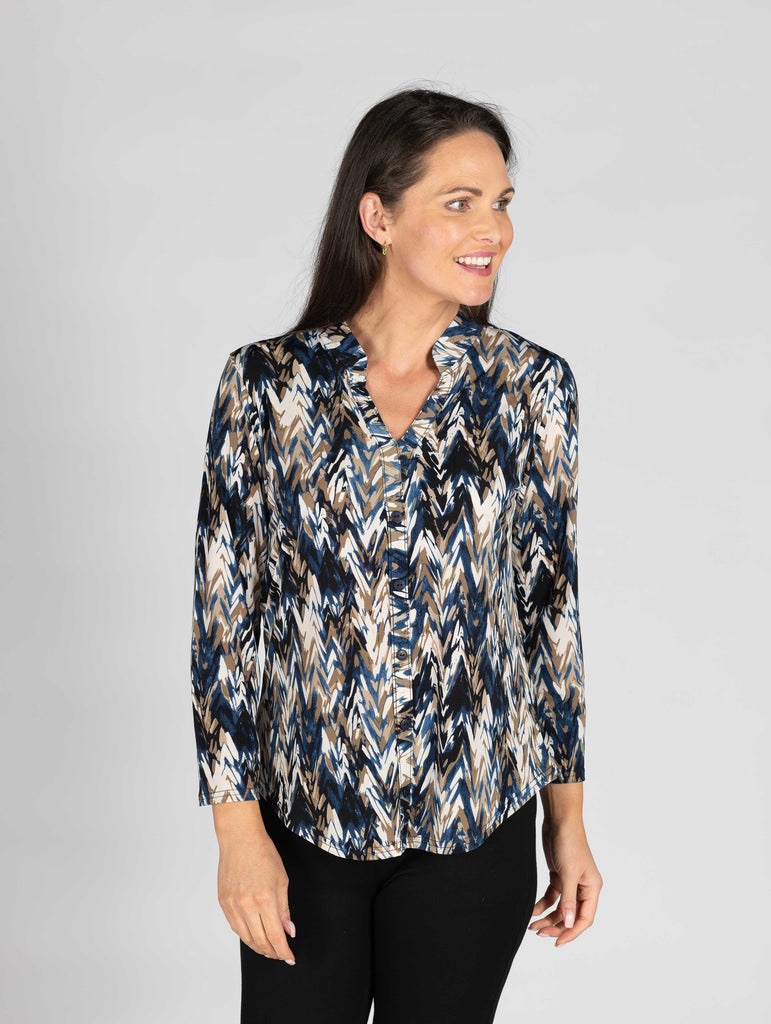 Print Top With Buttons-Tops-Paco