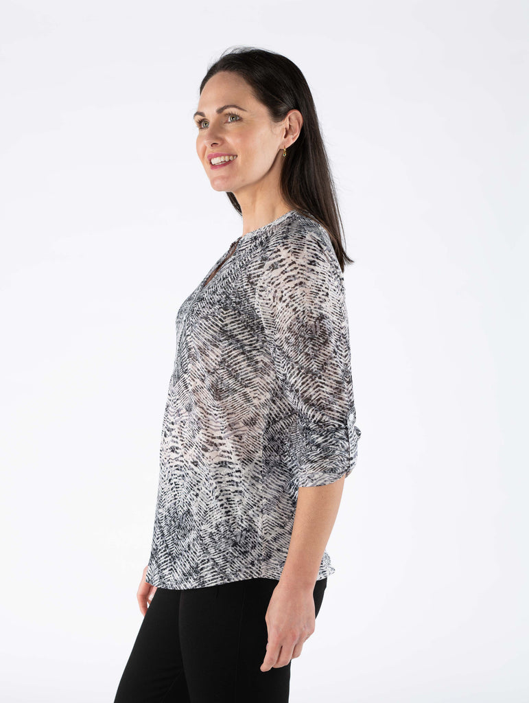 Printed Top With Long Sleeve - TO29784 Grey-Tops-Paco