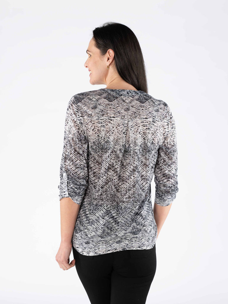 Printed Top With Long Sleeve - TO29784 Grey-Tops-Paco