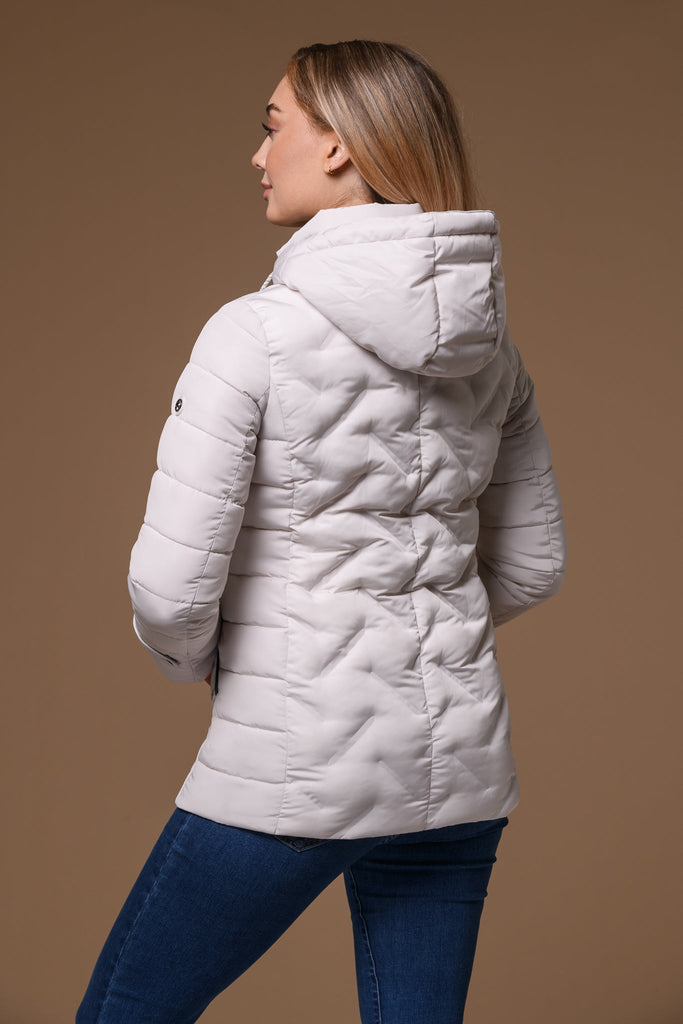 Quilted Leather Trim Jacket -Cream-Jackets-Paco