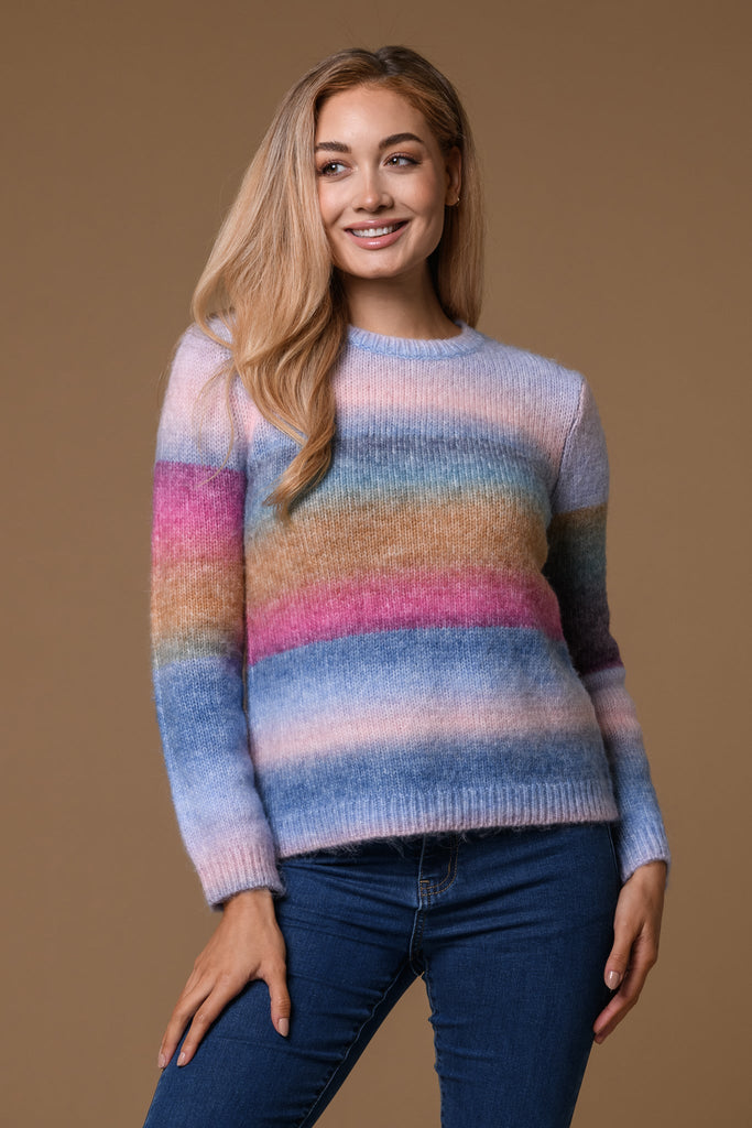 Rainbow Chunky Sweater-Blue/Pink-Knitwear-Paco