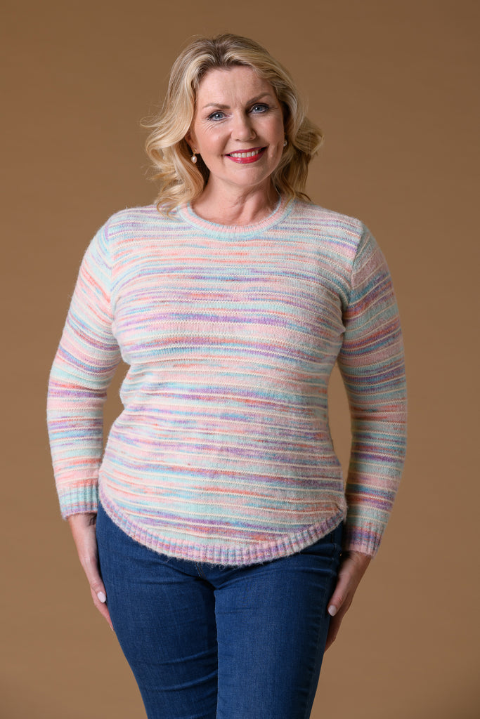 Rainbow Yarn Sweater Lilac/Green-Knitwear-Paco