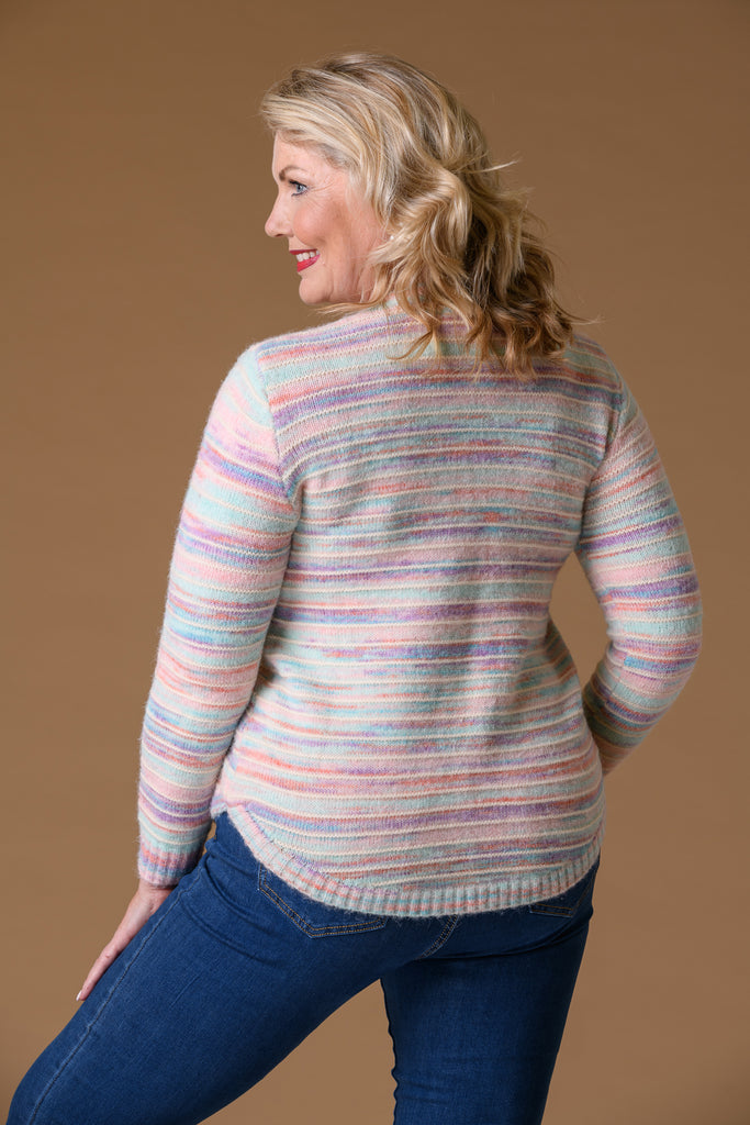 Rainbow Yarn Sweater Lilac/Green-Knitwear-Paco