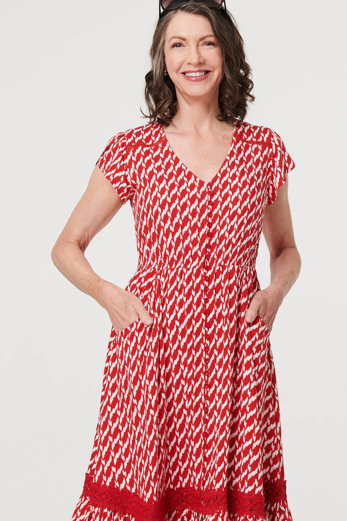 Red Geo Midi Dress D177653 RED-Dresses-Paco