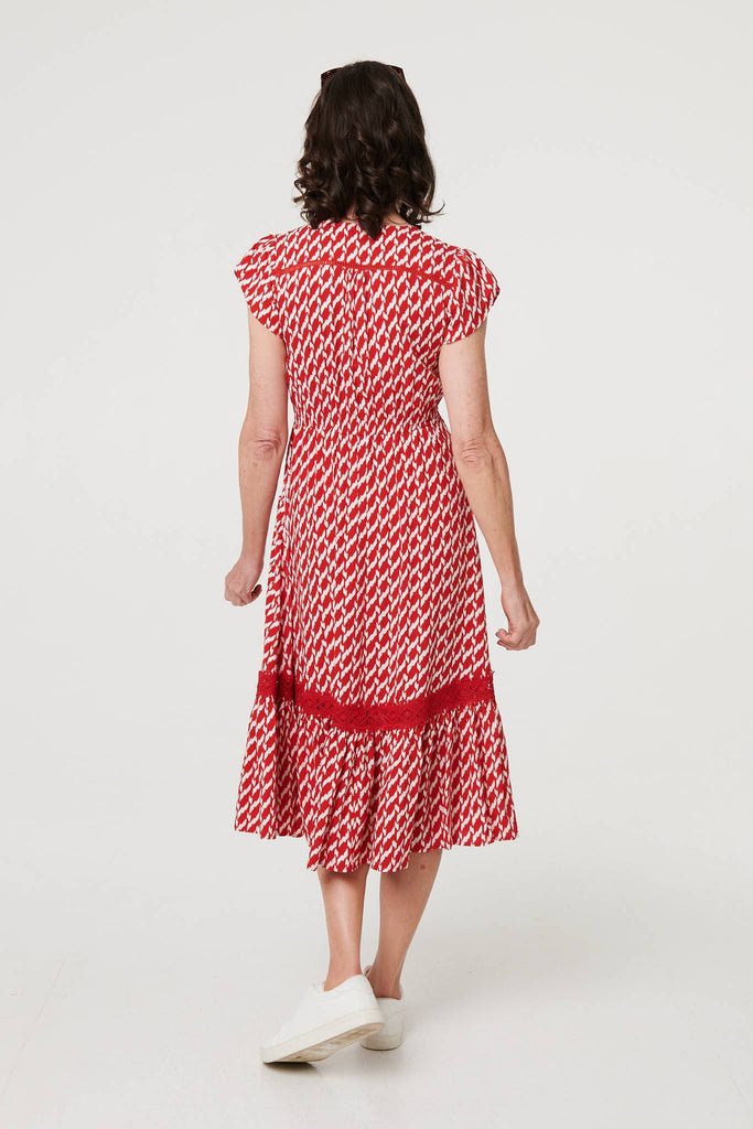 Red Geo Midi Dress D177653 RED-Dresses-Paco