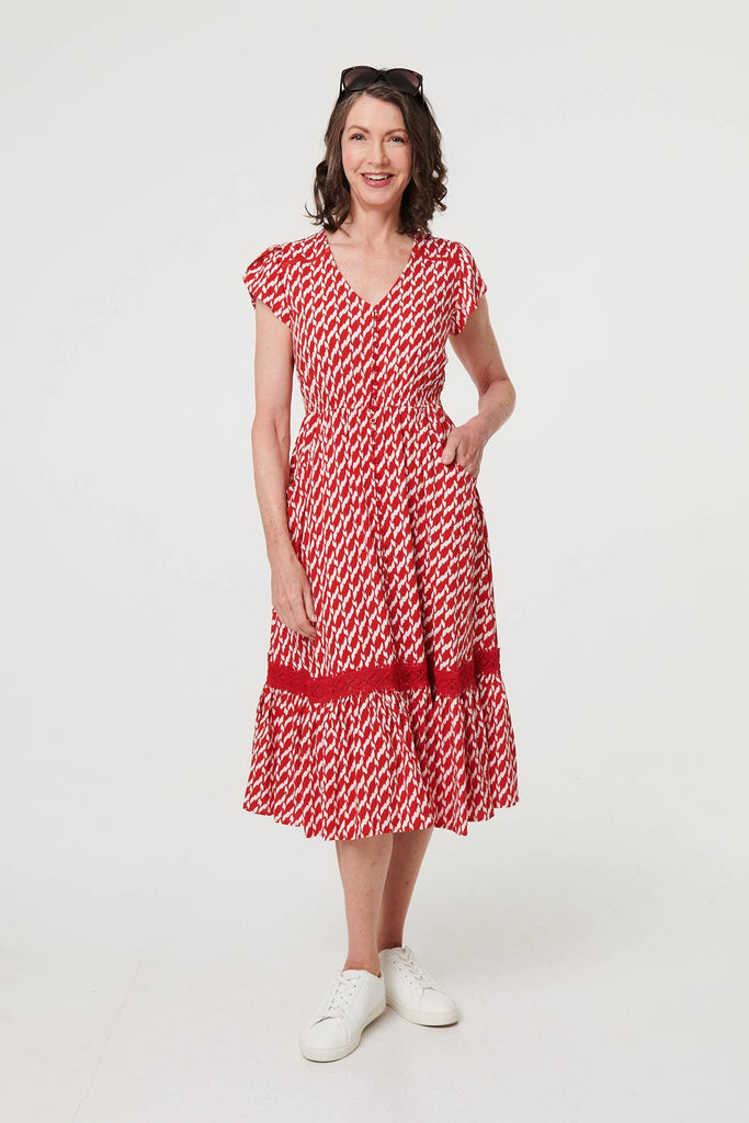 Red Geo Midi Dress D177653 RED-Dresses-Paco