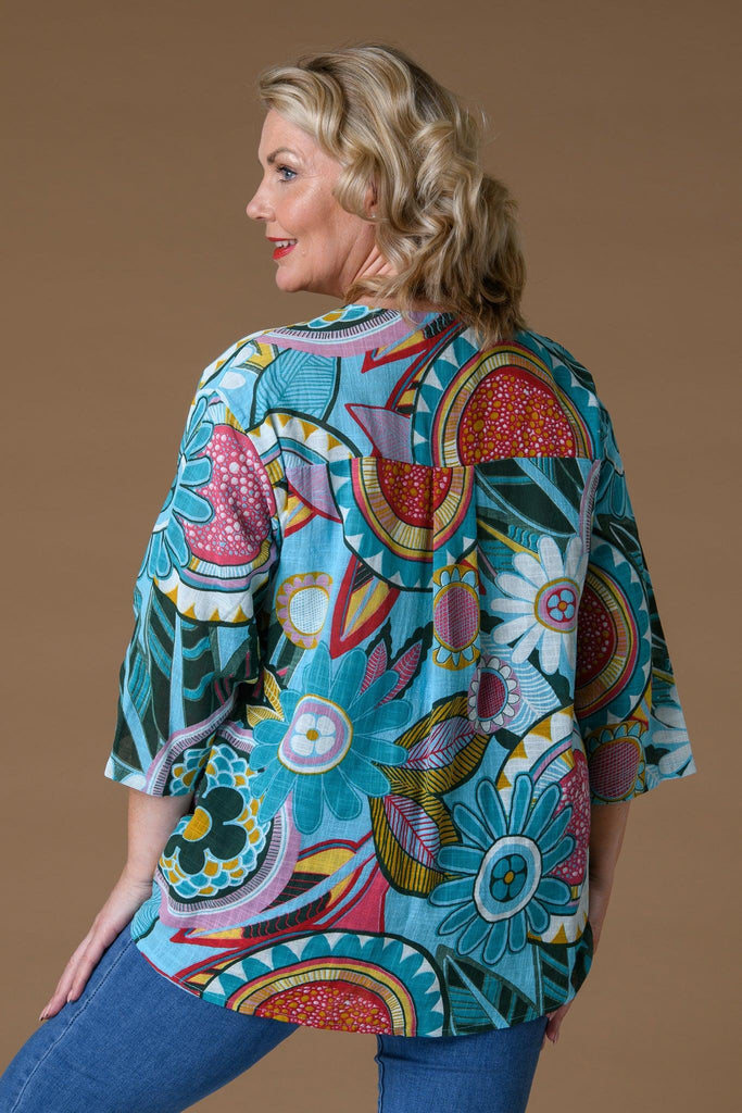 Retro Print Loose Top - Blue-Casualwear-Paco