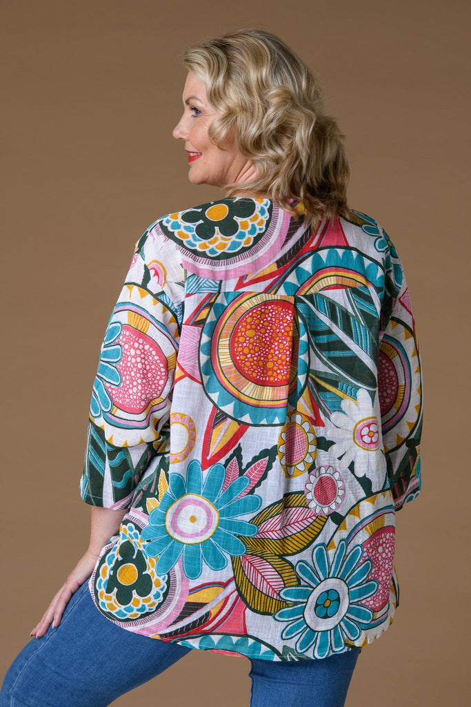 Retro Print Loose Top - White-Casualwear-Paco