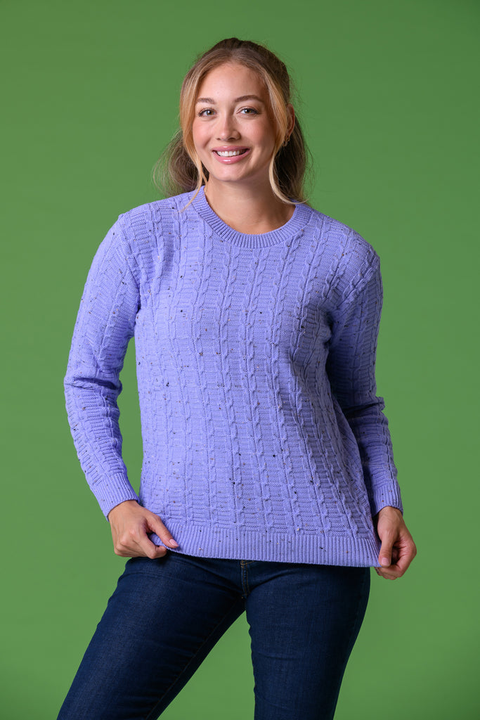 Rib + Cable Sweater Lt Lavander Nep-Knitwear-Paco