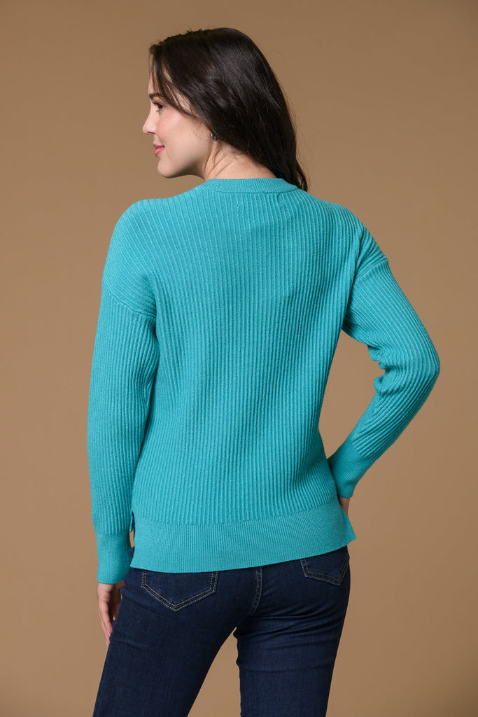 Ribbed Diamond Sweater-Teal-Knitwear-Paco