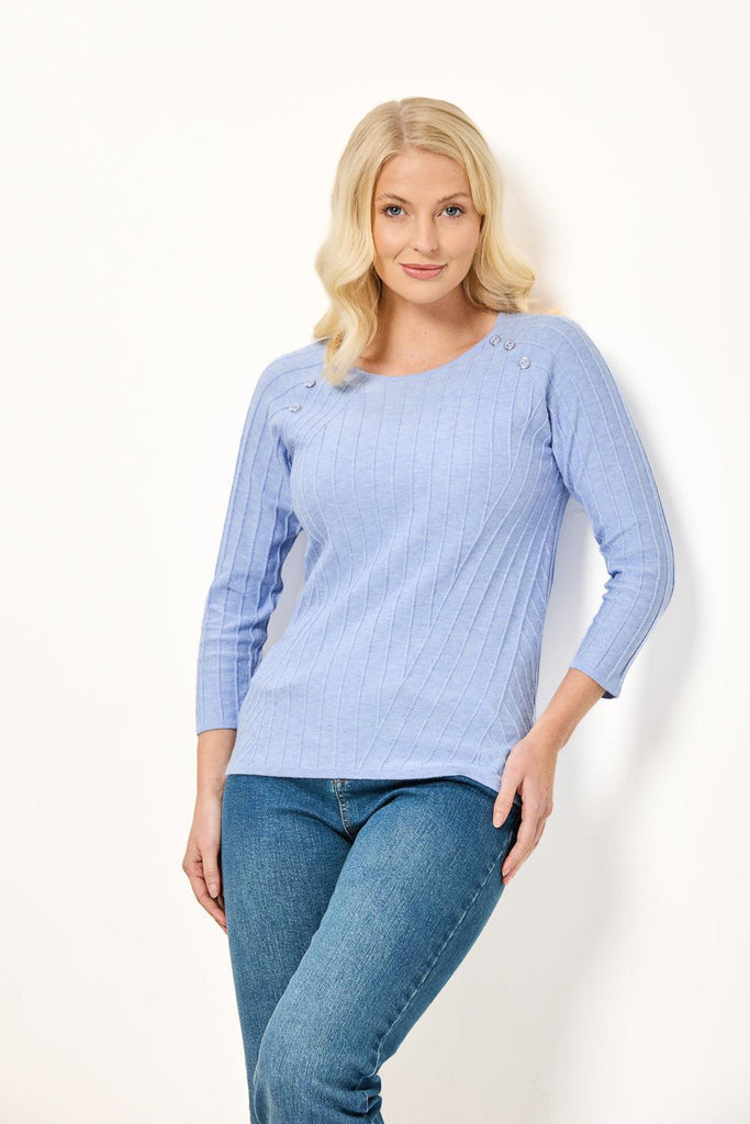 Ribbed Jumper - Blue-Knitwear-Paco