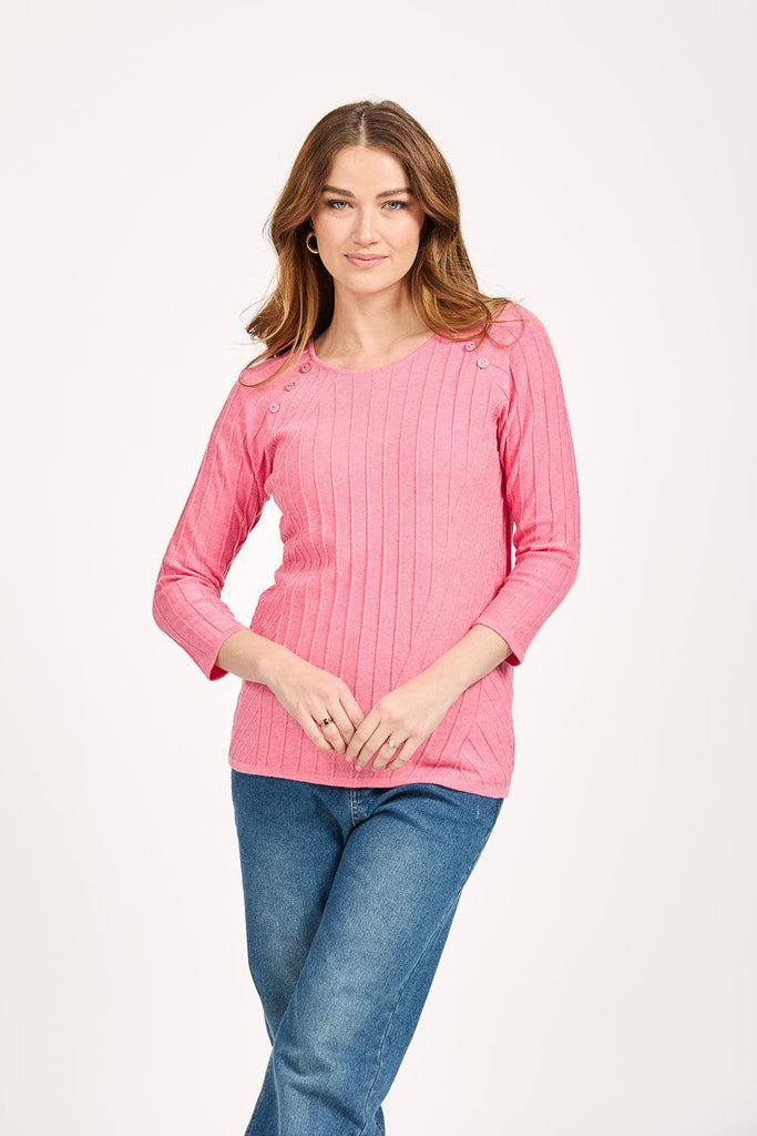 Ribbed Jumper - Pink-Knitwear-Paco