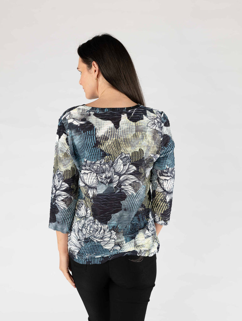 Ruffle Effect Fabric floral print top-Tops-Paco