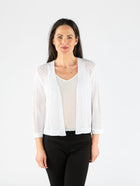 SH29938  edge to edge patterned shrug 3/4 sleeve WHITE