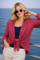 SH30807  POPCORN SHRUG WITH LACY PATTERN 3/4 CORAL