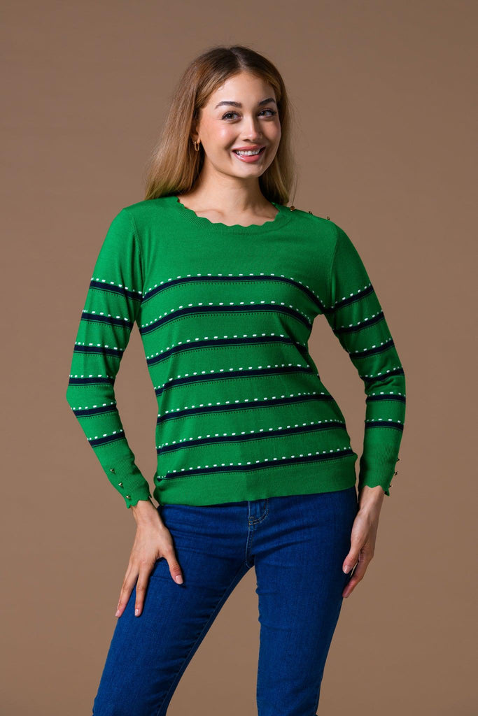 Scalloped Stripe Sweater-Knitwear-Paco