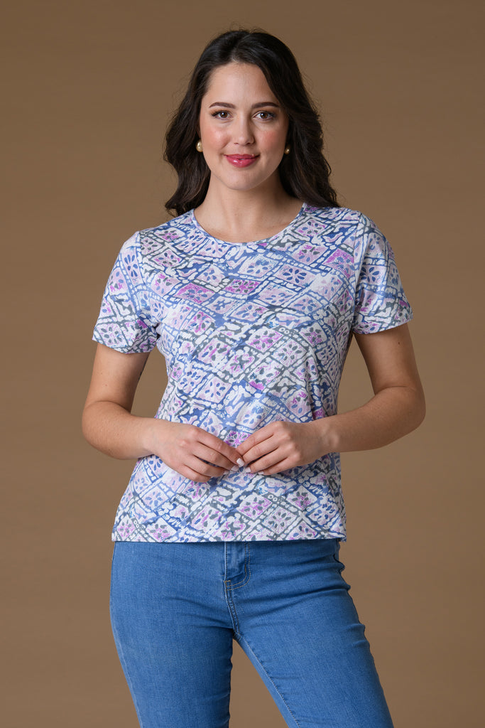 Sequin All Over Print Tee - Indigo-Casualwear-Paco