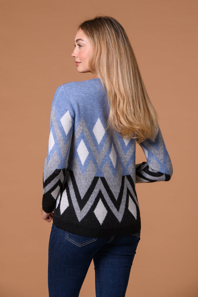 Sequin Fairisle Knit Blue-Knitwear-Paco