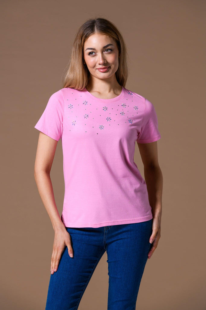 Sequin Flower Tee-T Shirts-Paco