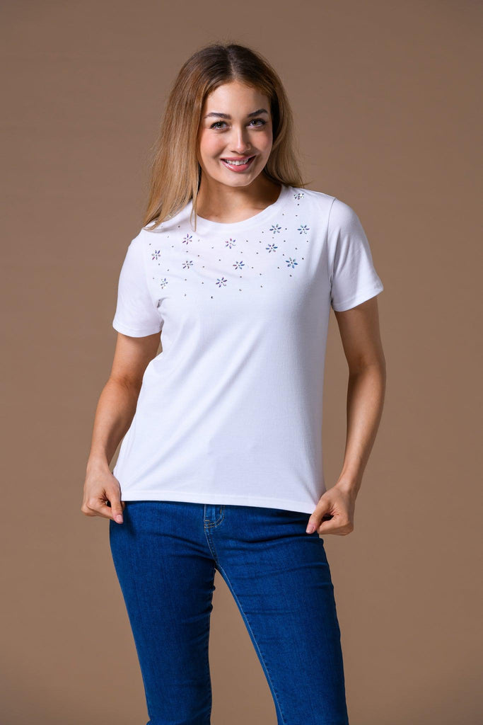 Sequin Flower Tee-T Shirts-Paco
