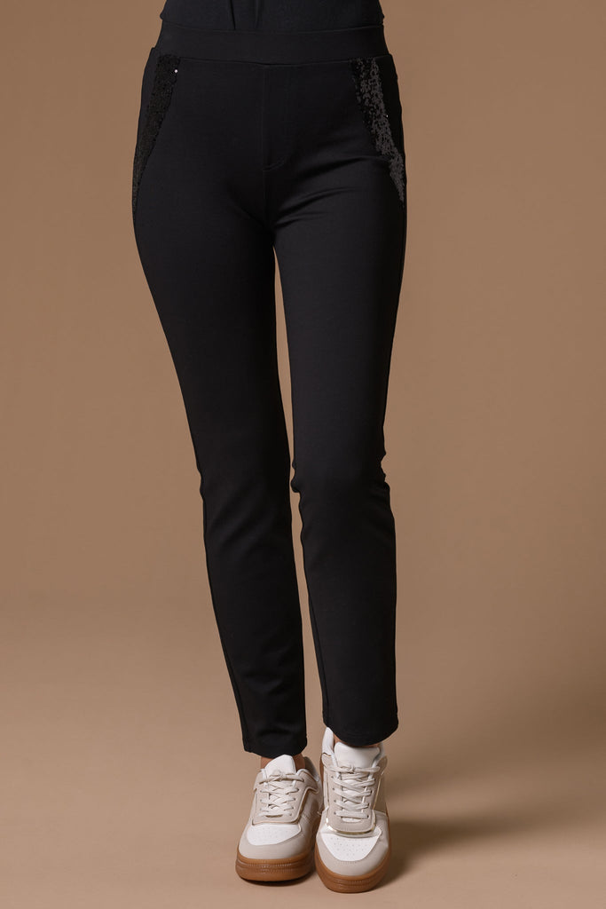 Sequin Pocket Jeggings-Black-Trousers-Paco