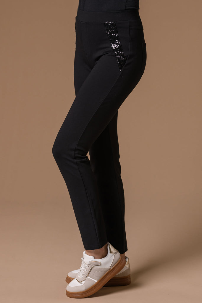 Sequin Pocket Jeggings-Black-Trousers-Paco