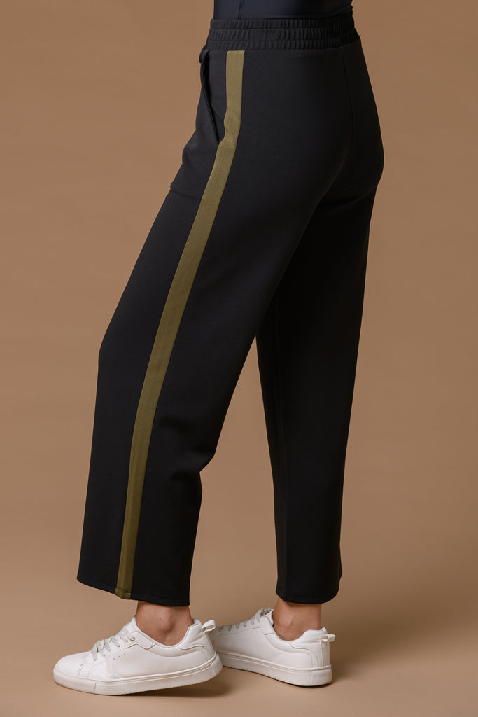 Side Stripe Trousers Black/ Khaki-Bottoms-Paco