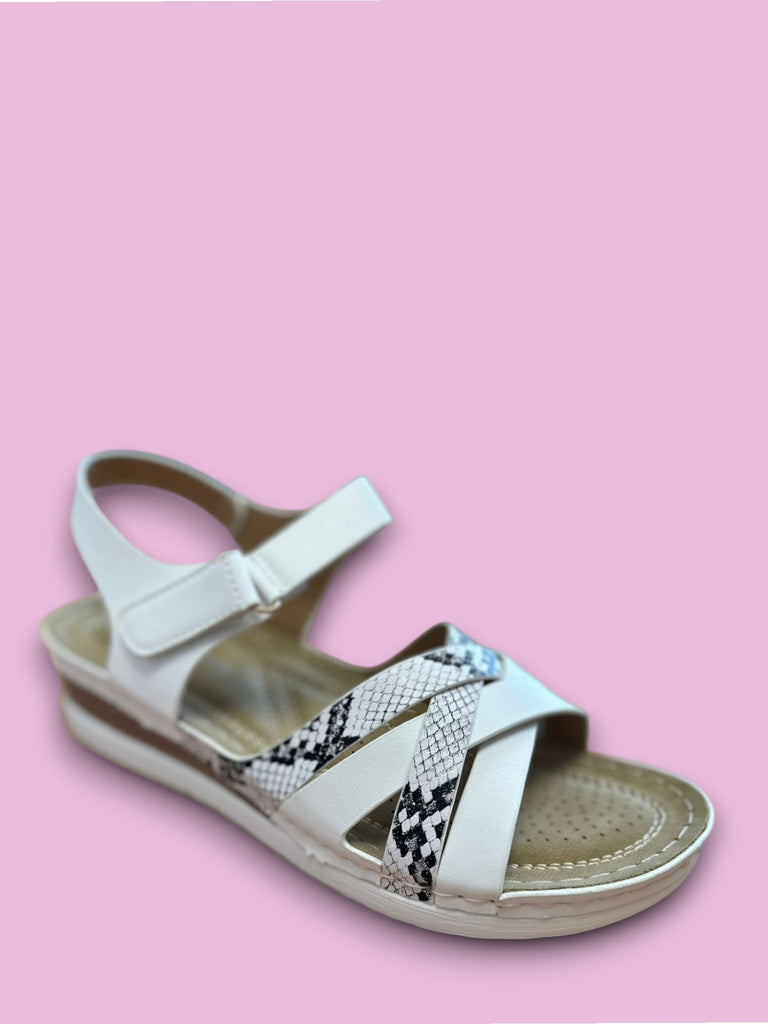 Snake Print Sandal - N24-1058 - White-Shoes-Paco