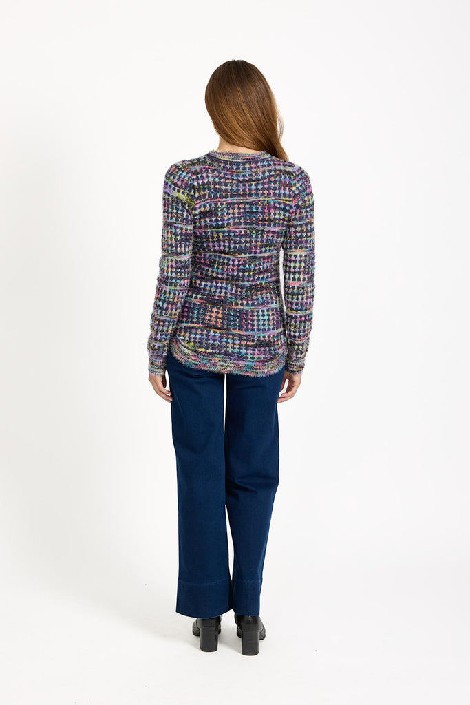 Space Dye Chequered Jumper Navy SU-25MF-652-Knitwear-Paco
