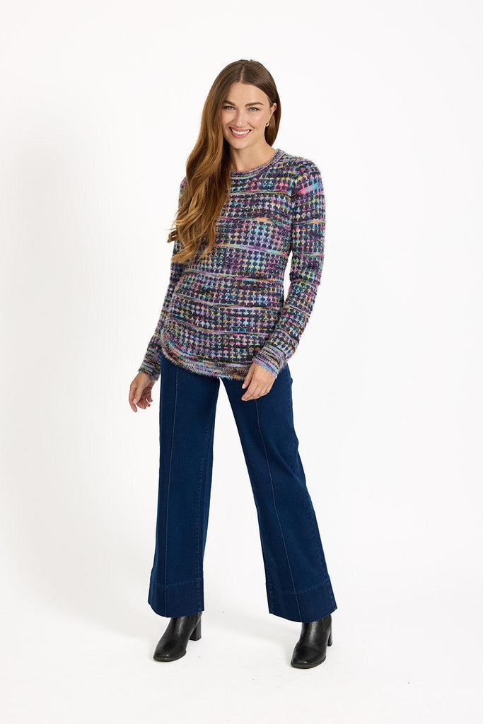 Space Dye Chequered Jumper Navy SU-25MF-652-Knitwear-Paco