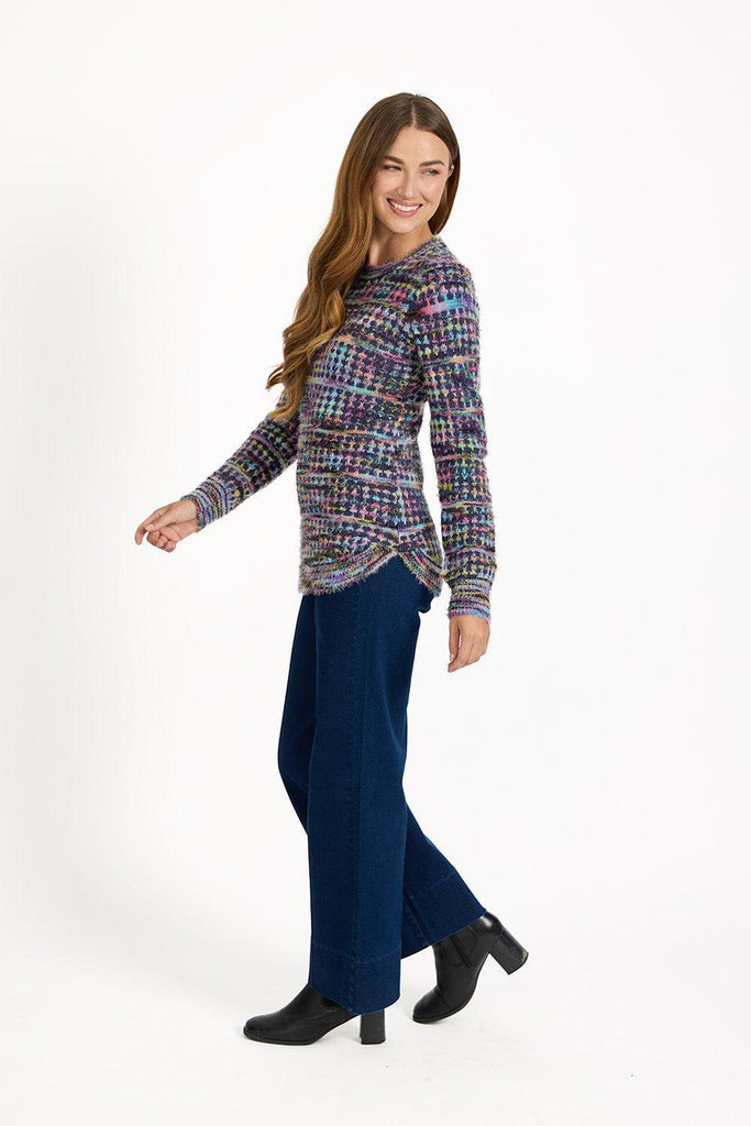 Space Dye Chequered Jumper Navy SU-25MF-652-Knitwear-Paco