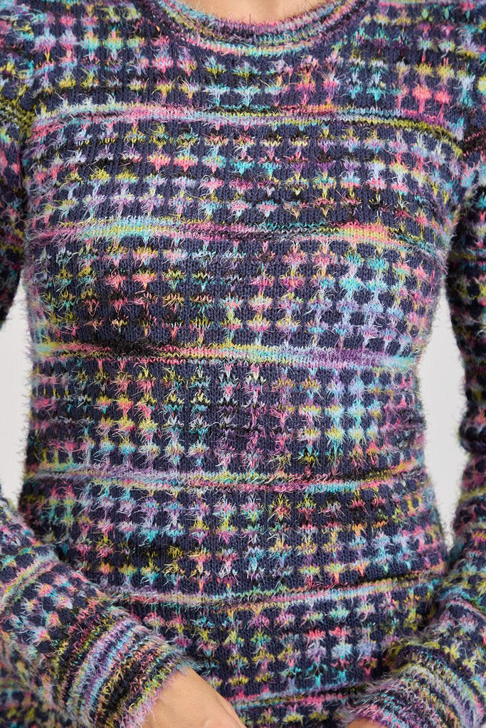 Space Dye Chequered Jumper Navy SU-25MF-652-Knitwear-Paco