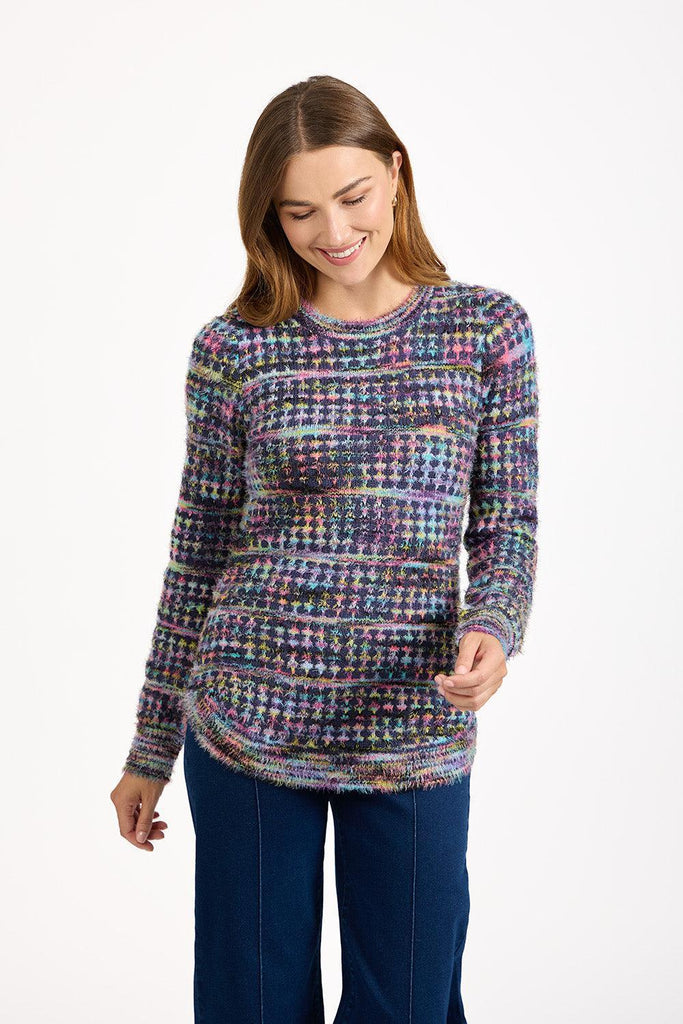 Space Dye Chequered Jumper Navy SU-25MF-652-Knitwear-Paco