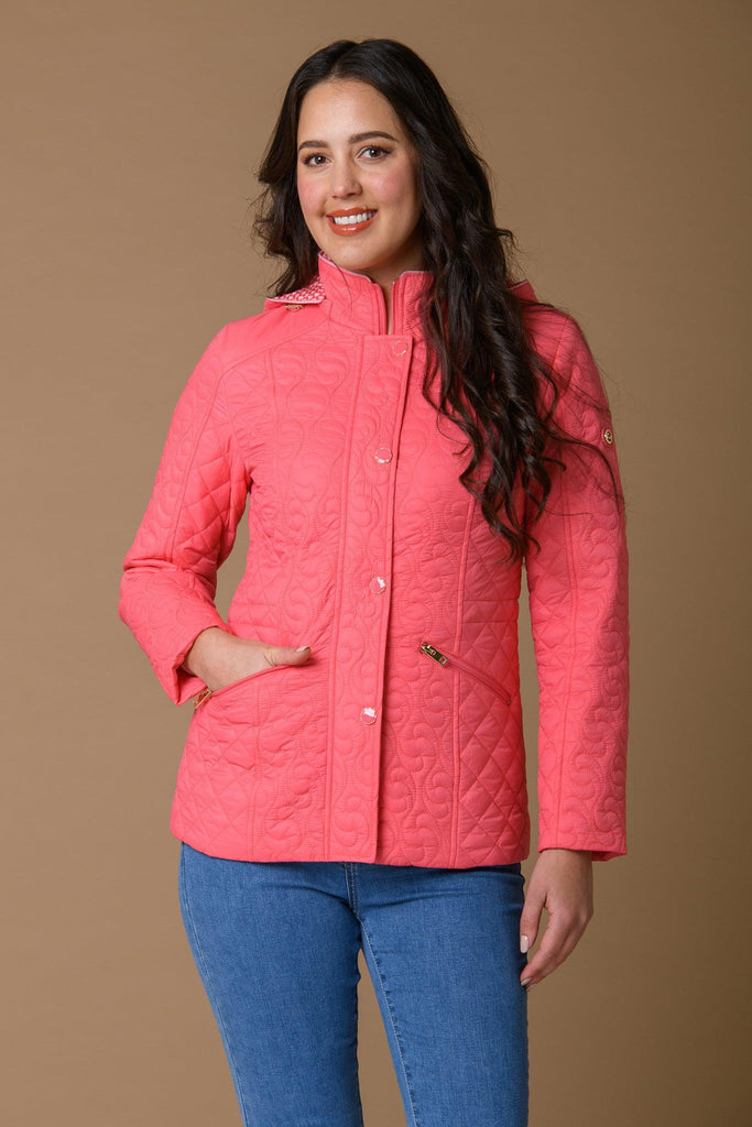 Squiggle Print Lining Jacket - Coral-Jackets-Paco