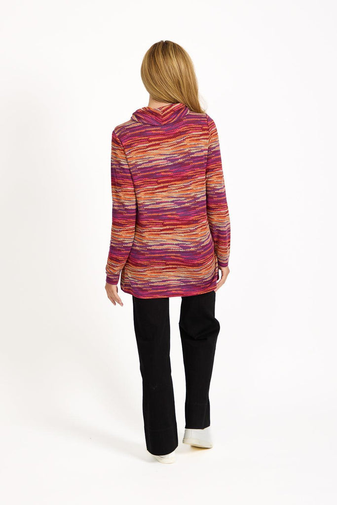 Staggered Print Cowl Neck Top BLUE SU-25MF-681-Tops-Paco