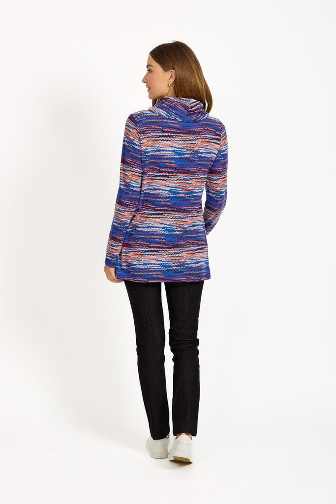Staggered Print Cowl Neck Top ORANGE-Tops-Paco