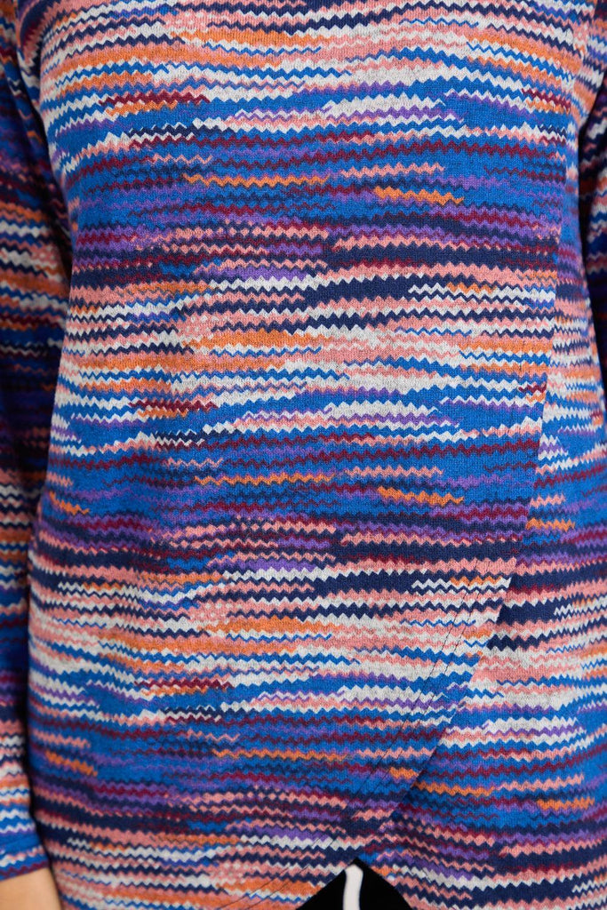 Staggered Print Cowl Neck Top ORANGE-Tops-Paco