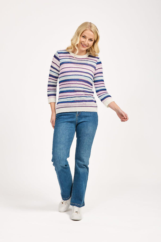 Staggered Stripe Jumper - Blue-Knitwear-Paco