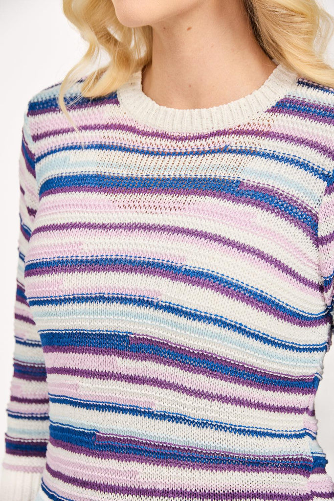 Staggered Stripe Jumper - Blue-Knitwear-Paco