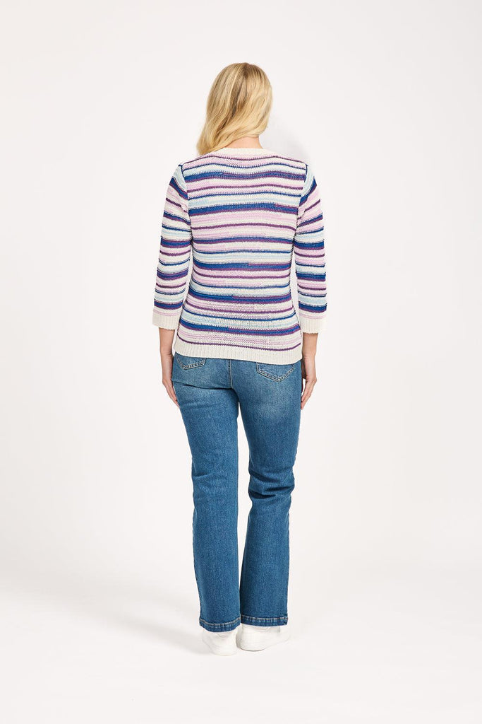 Staggered Stripe Jumper - Blue-Knitwear-Paco